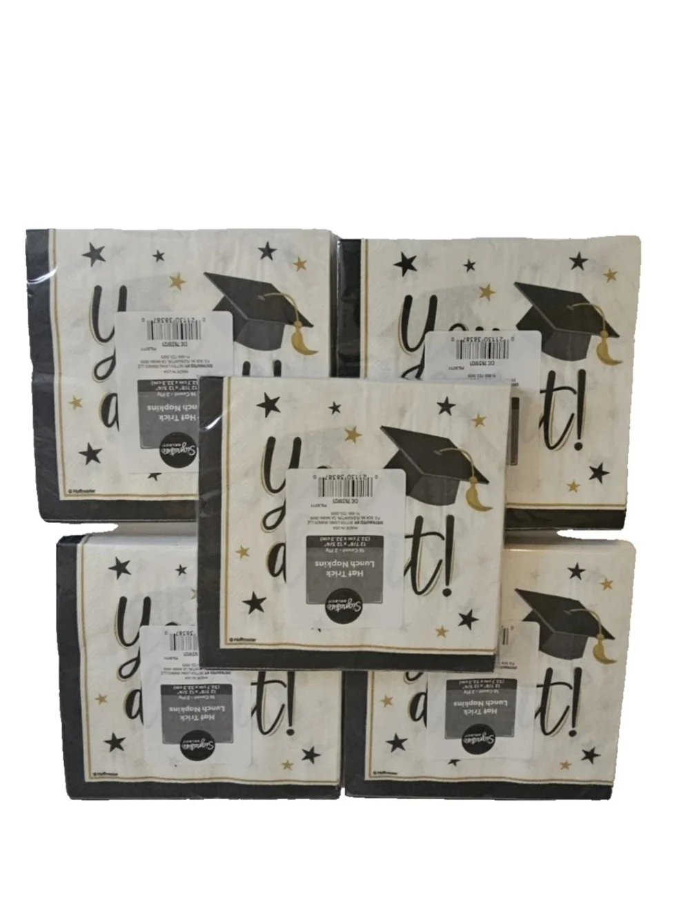 Graduation Guest Napkins Black Gold Foil Congrats Grad Cap Tassel Diploma 9 Pks